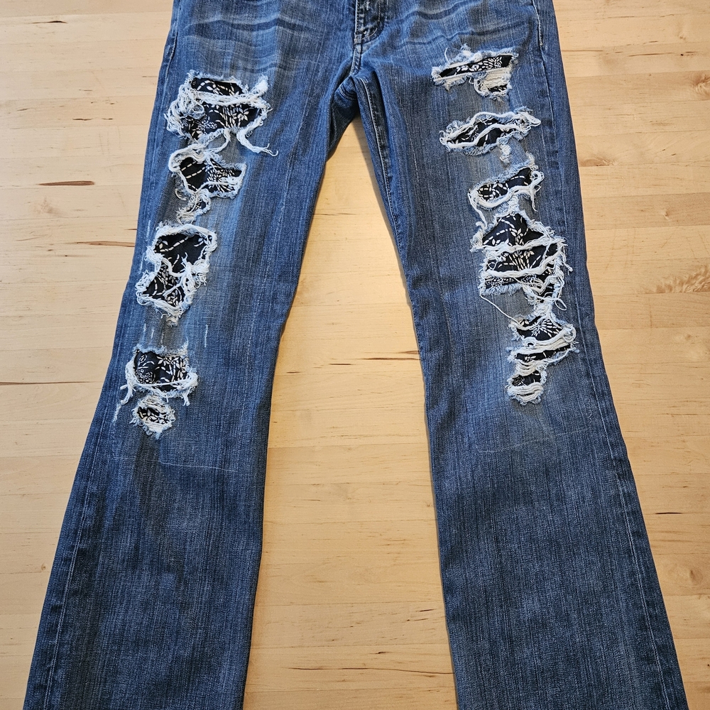 Guess Blue Distressed Premium Daredevil Boot Cut Jeans